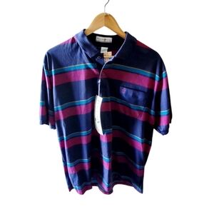 Peguin Club Multicolored Striped Polo Golf Shirt Made In USA Vintage NWT